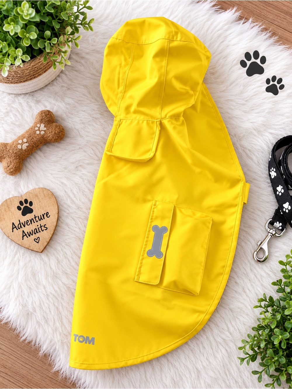 Yellow Dog Raincoat with Hood